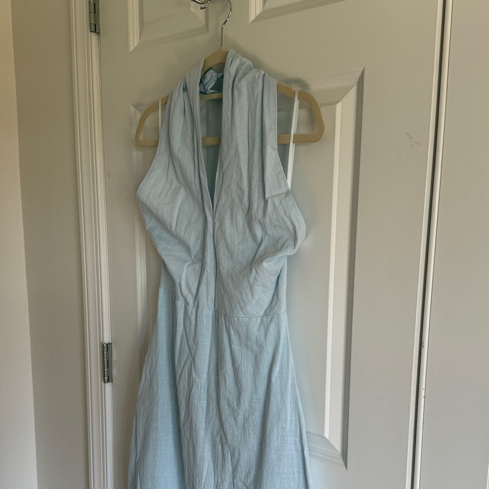 Petal & Pup Size Medium 100% Cotton Light Blue Halter Maxi Dress pockets - Picture 5 of 9